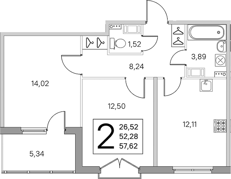 2-комнатная квартира 54.95 м², 3/4 эт., ЖК «Любоград в Стрельне»
